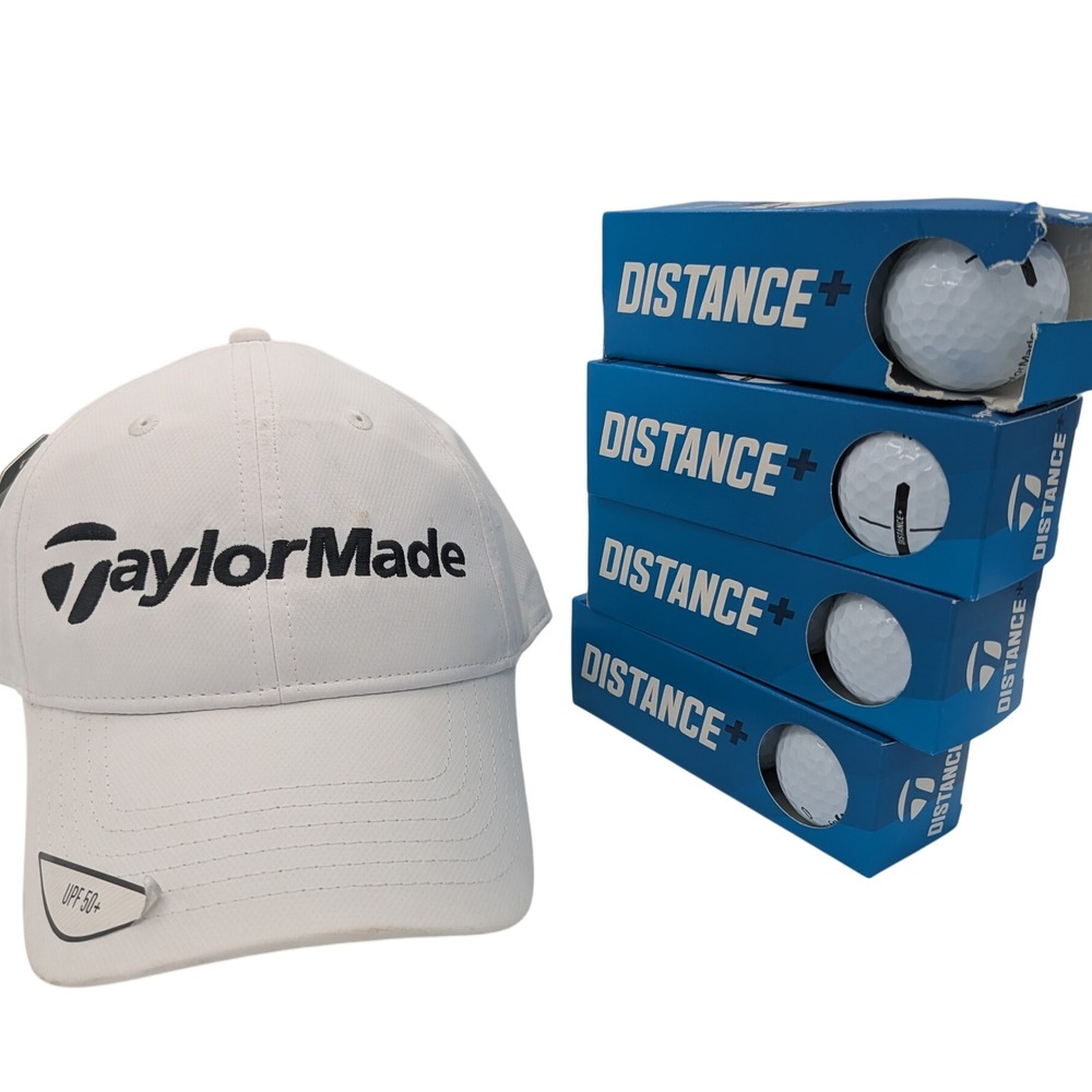BUNDLE TaylorMade Golf Cap UPF 50+ Adjustable Strap & 12 Distance+ Golf Balls - Picture 9 of 14